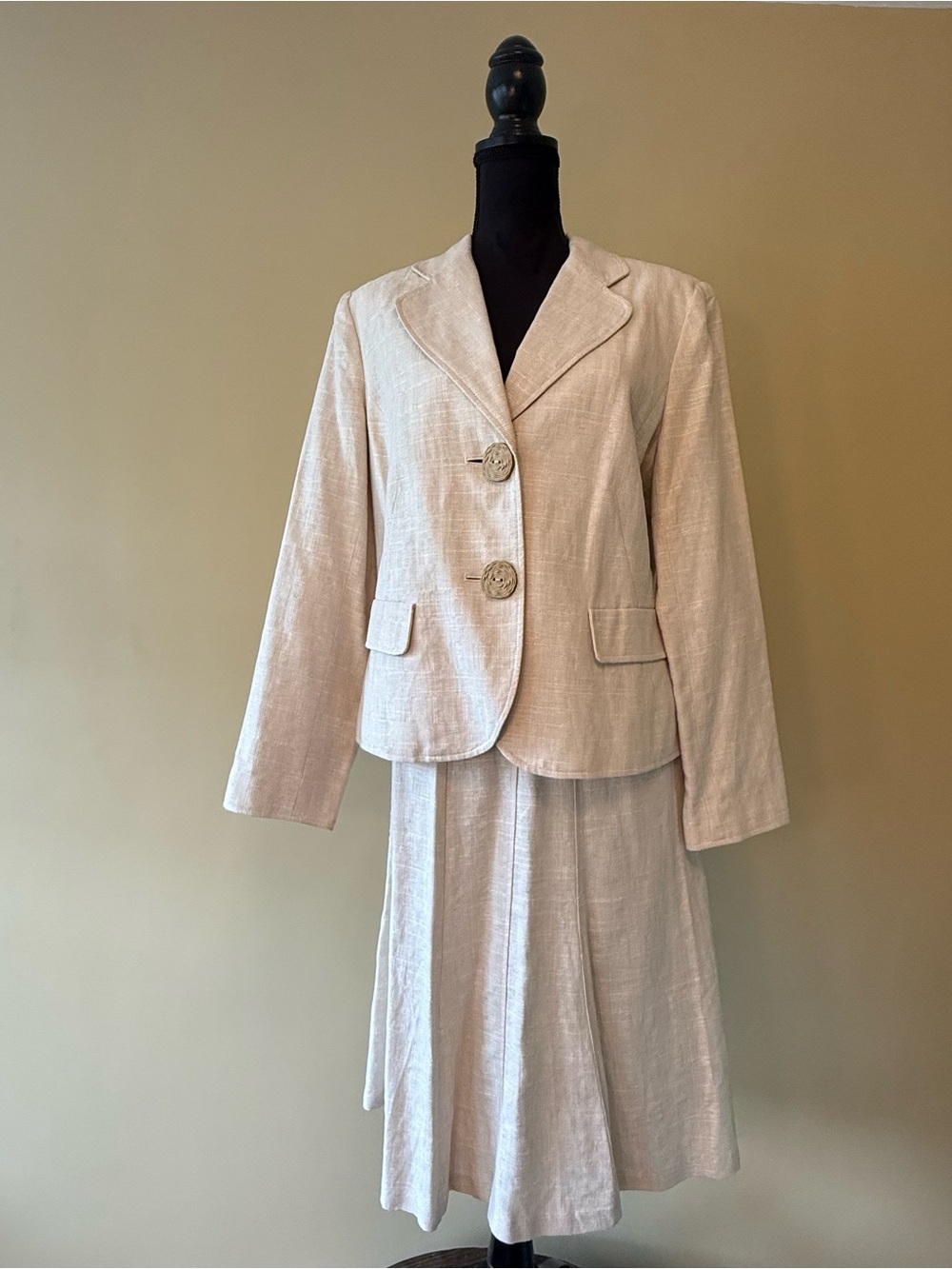 Cream Linen Blend Skirt Suit Set Blazer 14 Skirt 12 Classic Feminine Cut A Line